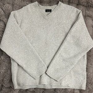 Massimo Dutti Light Gray V-Neck Sweater